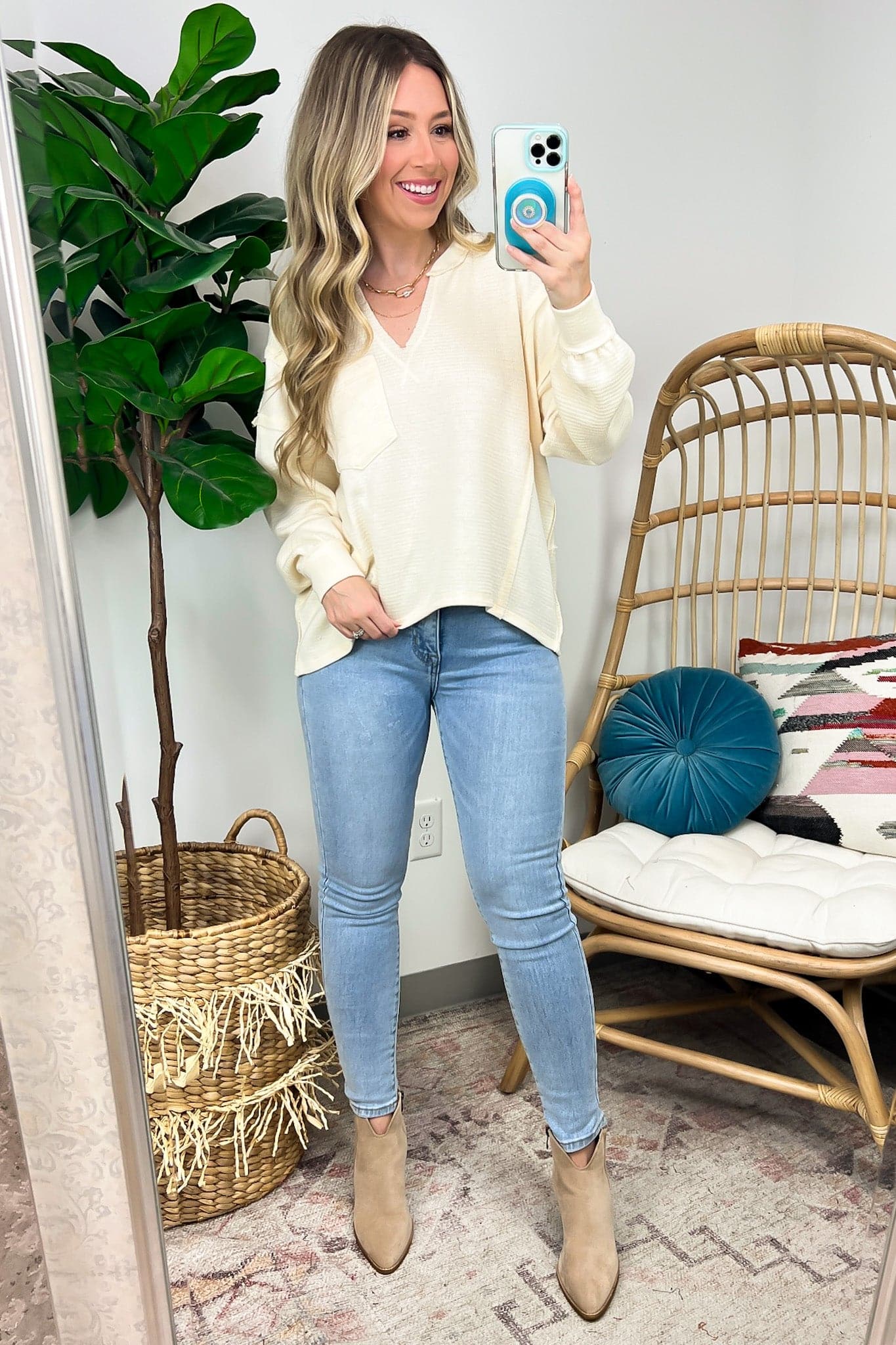  Swinton Split V-Neck Knit Top - FINAL SALE - Madison and Mallory