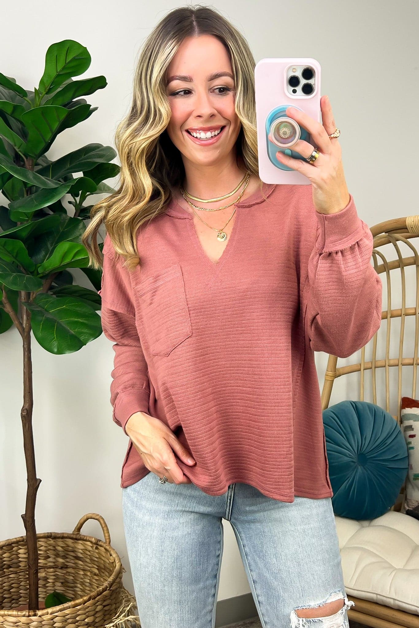  Swinton Split V-Neck Knit Top - FINAL SALE - Madison and Mallory