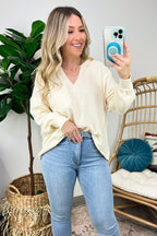  Swinton Split V-Neck Knit Top - FINAL SALE - Madison and Mallory