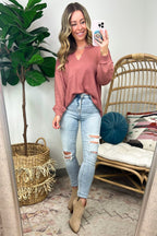 Swinton Split V-Neck Knit Top - FINAL SALE - Madison and Mallory