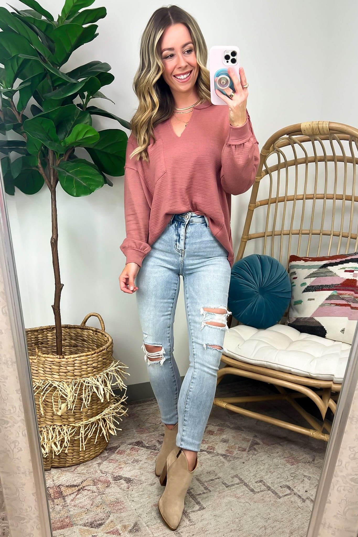  Swinton Split V-Neck Knit Top - FINAL SALE - Madison and Mallory