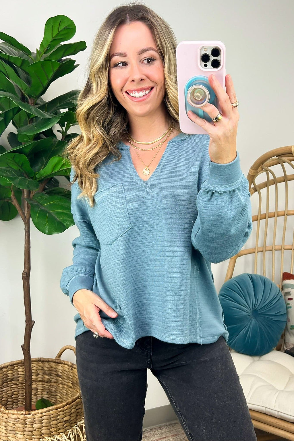  Swinton Split V-Neck Knit Top - FINAL SALE - Madison and Mallory