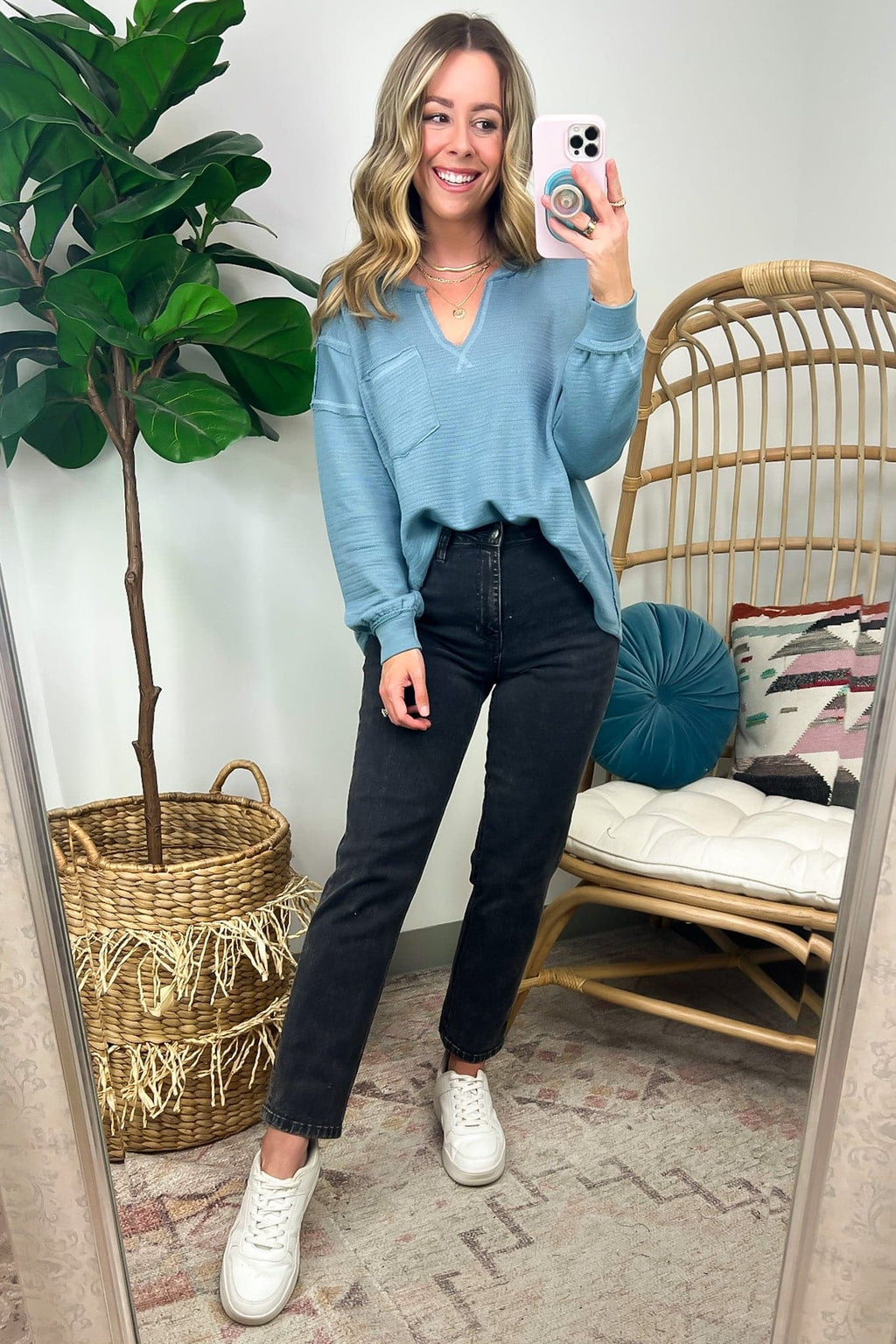  Swinton Split V-Neck Knit Top - FINAL SALE - Madison and Mallory