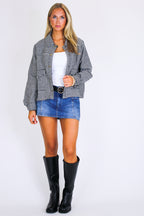 Tailored Edge Houndstooth Snap Button Jacket - Madison and Mallory