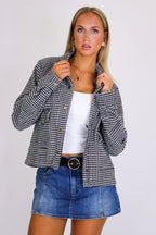 Tailored Edge Houndstooth Snap Button Jacket - Madison and Mallory