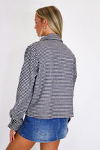 Tailored Edge Houndstooth Snap Button Jacket - Madison and Mallory