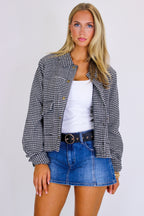 Tailored Edge Houndstooth Snap Button Jacket - Madison and Mallory