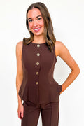 S / Chocolate Tailored Ease Peplum Vest Top - Madison and Mallory
