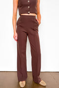 S / Chocolate Tailored Ease Wide Leg Trouser Pants - Madison and Mallory