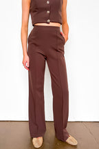 S / Chocolate Tailored Ease Wide Leg Trouser Pants - Madison and Mallory