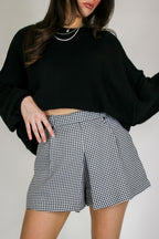 S / Black Tailored Twist Houndstooth Pleated Shorts - Madison and Mallory