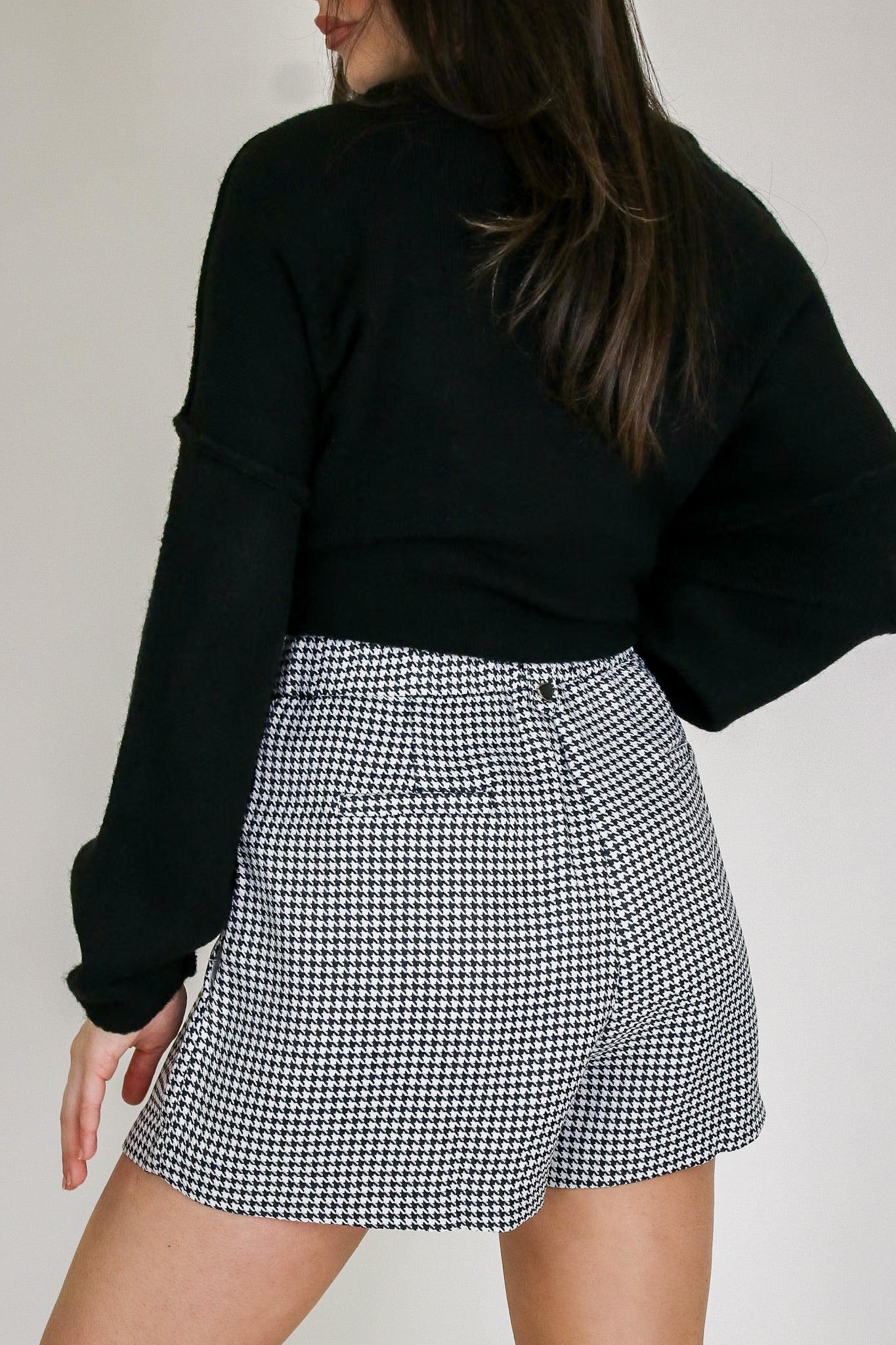 Tailored Twist Houndstooth Pleated Shorts - Madison and Mallory