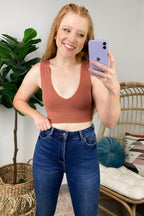 Chestnut / SM Take the Plunge Seamless Ribbed V-Neck Cropped Tank Top - Madison and Mallory