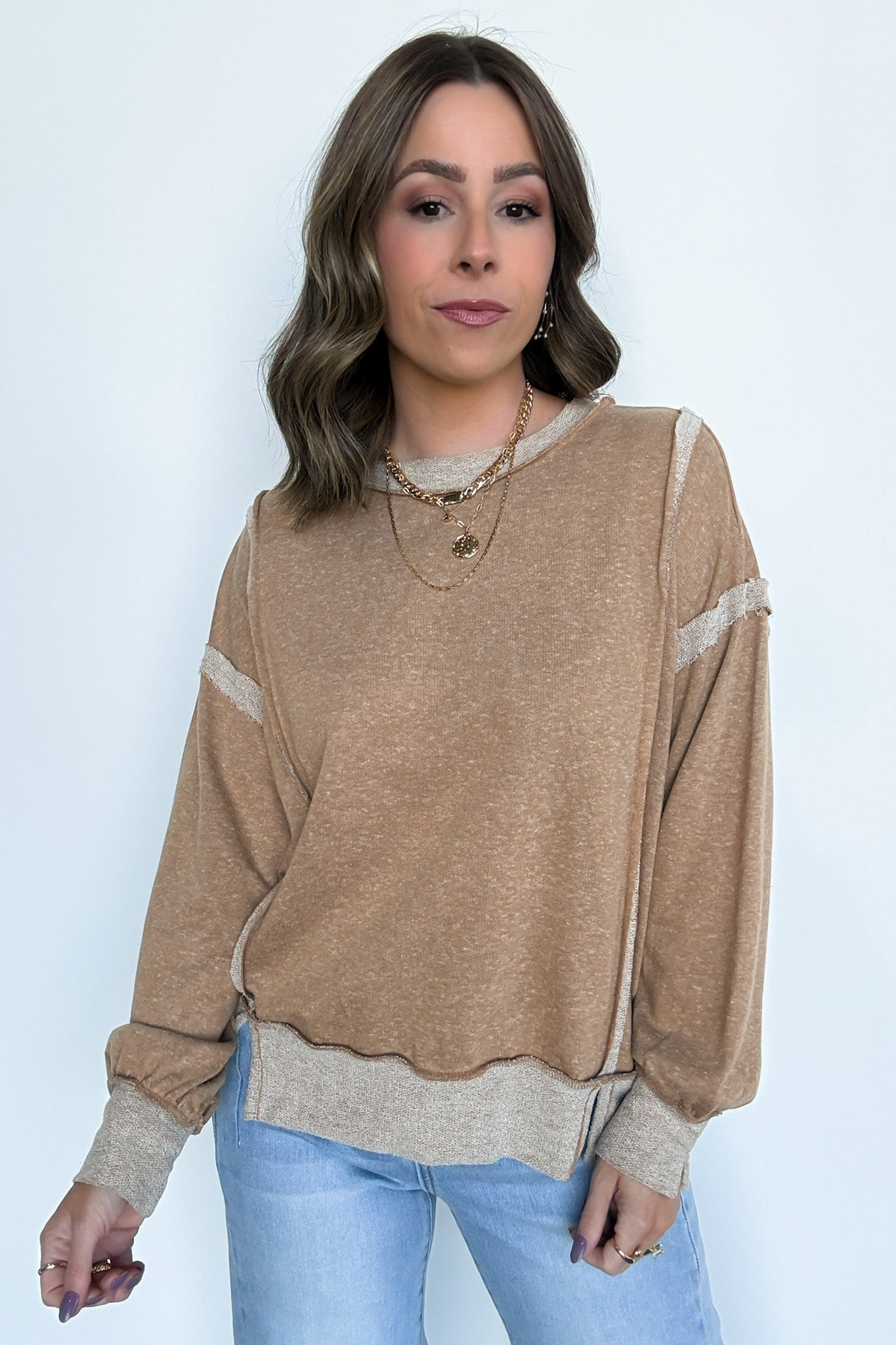  Taking Notes Exposed Seam Relaxed Sweatshirt - Madison and Mallory