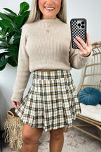 S / Cream Black Tannins Pleated Plaid Skort - FINAL SALE - Madison and Mallory