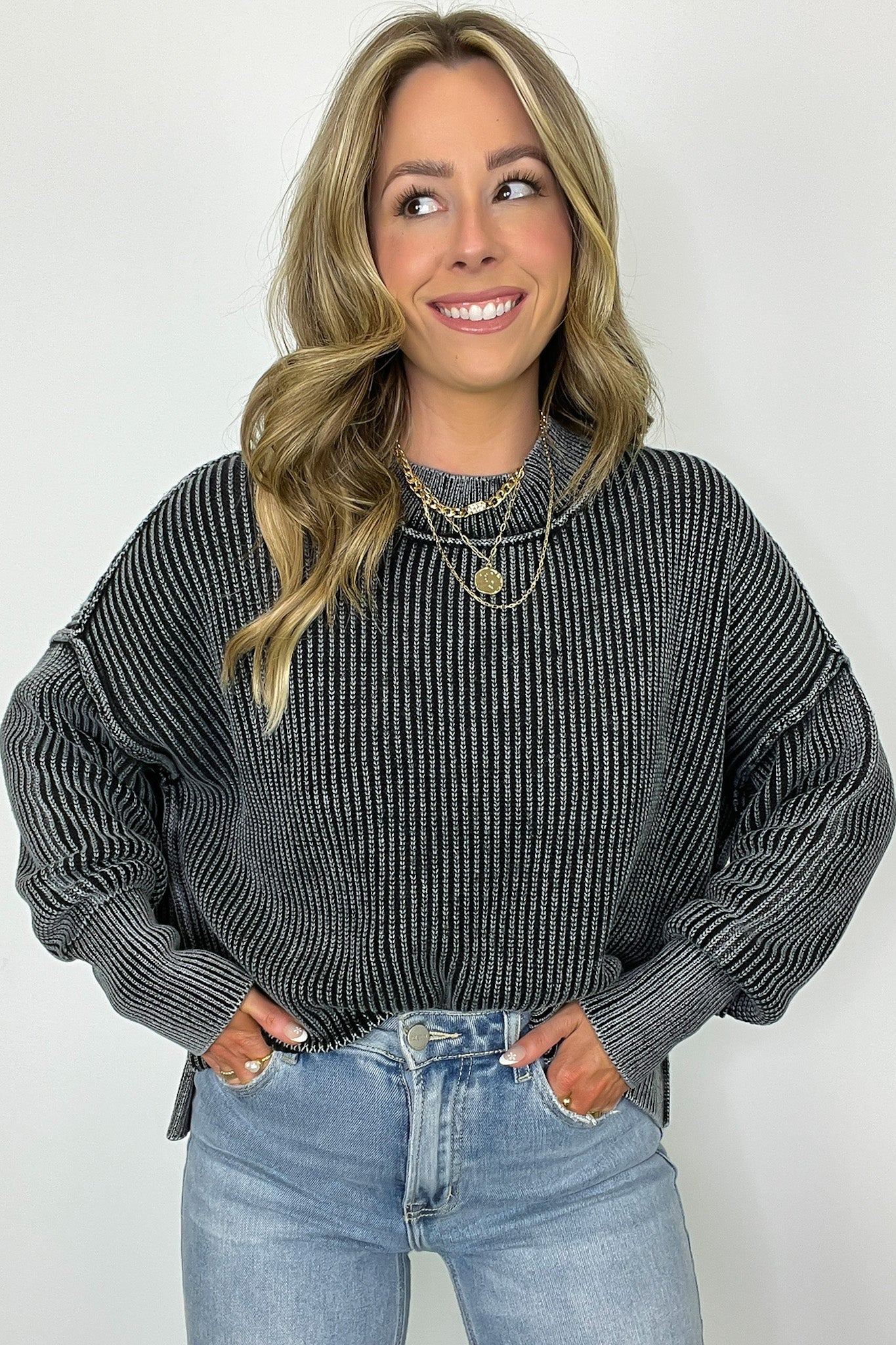 Tara Washed Side Slit Knit Sweater - BACK IN STOCK - Madison and Mallory