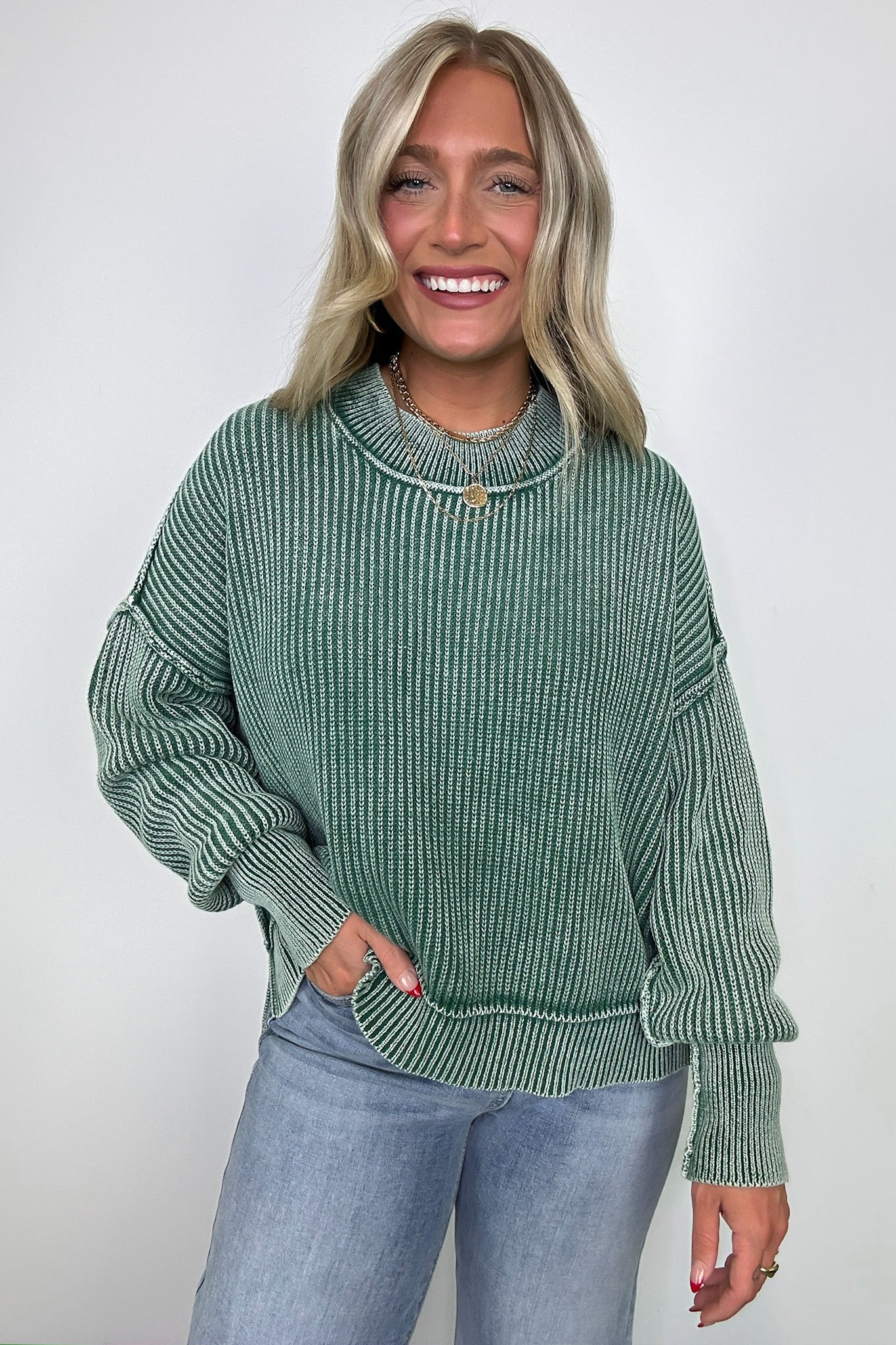  Tara Washed Side Slit Knit Sweater - BACK IN STOCK - Madison and Mallory