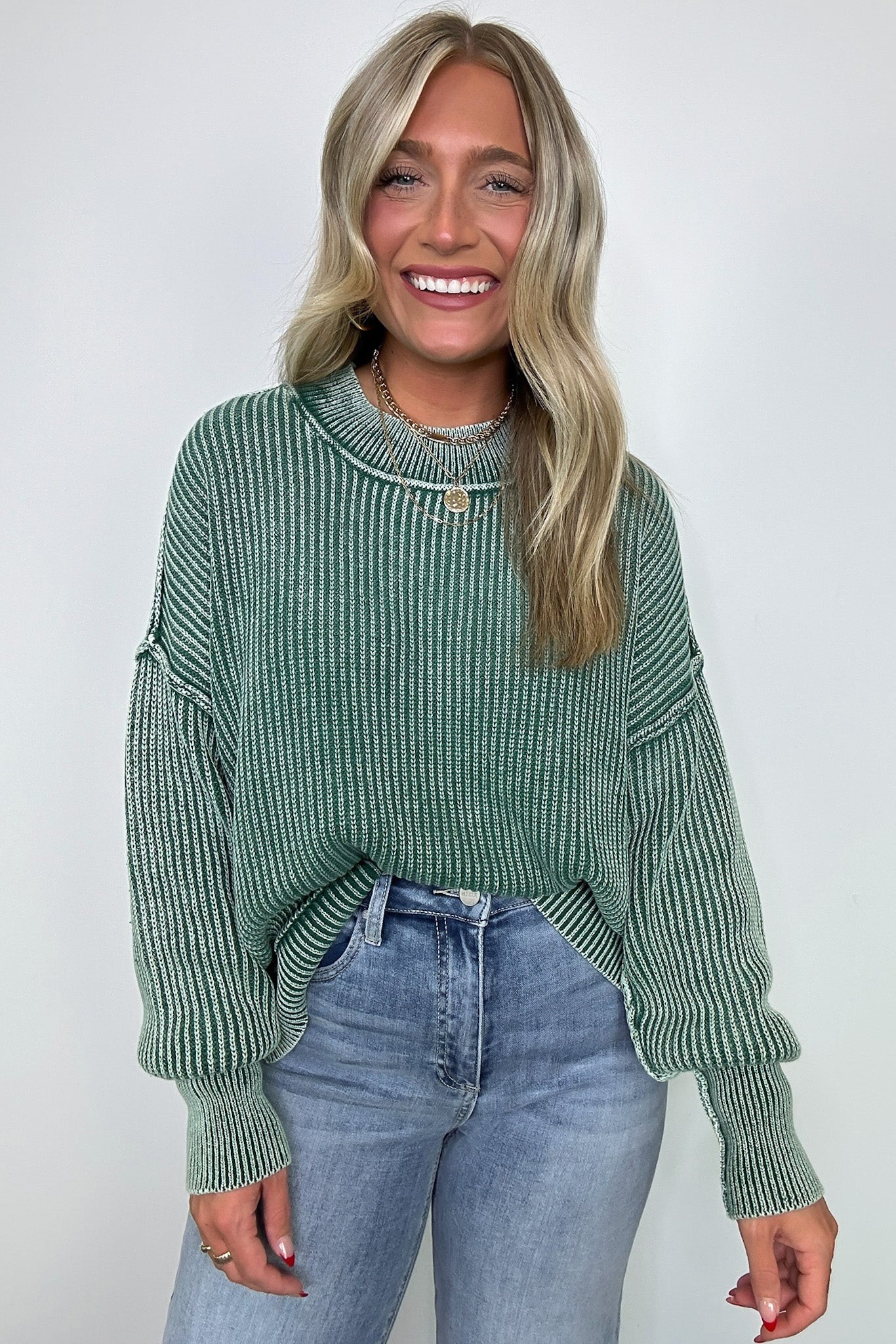 Dark Green / SM Tara Washed Side Slit Knit Sweater - BACK IN STOCK - Madison and Mallory