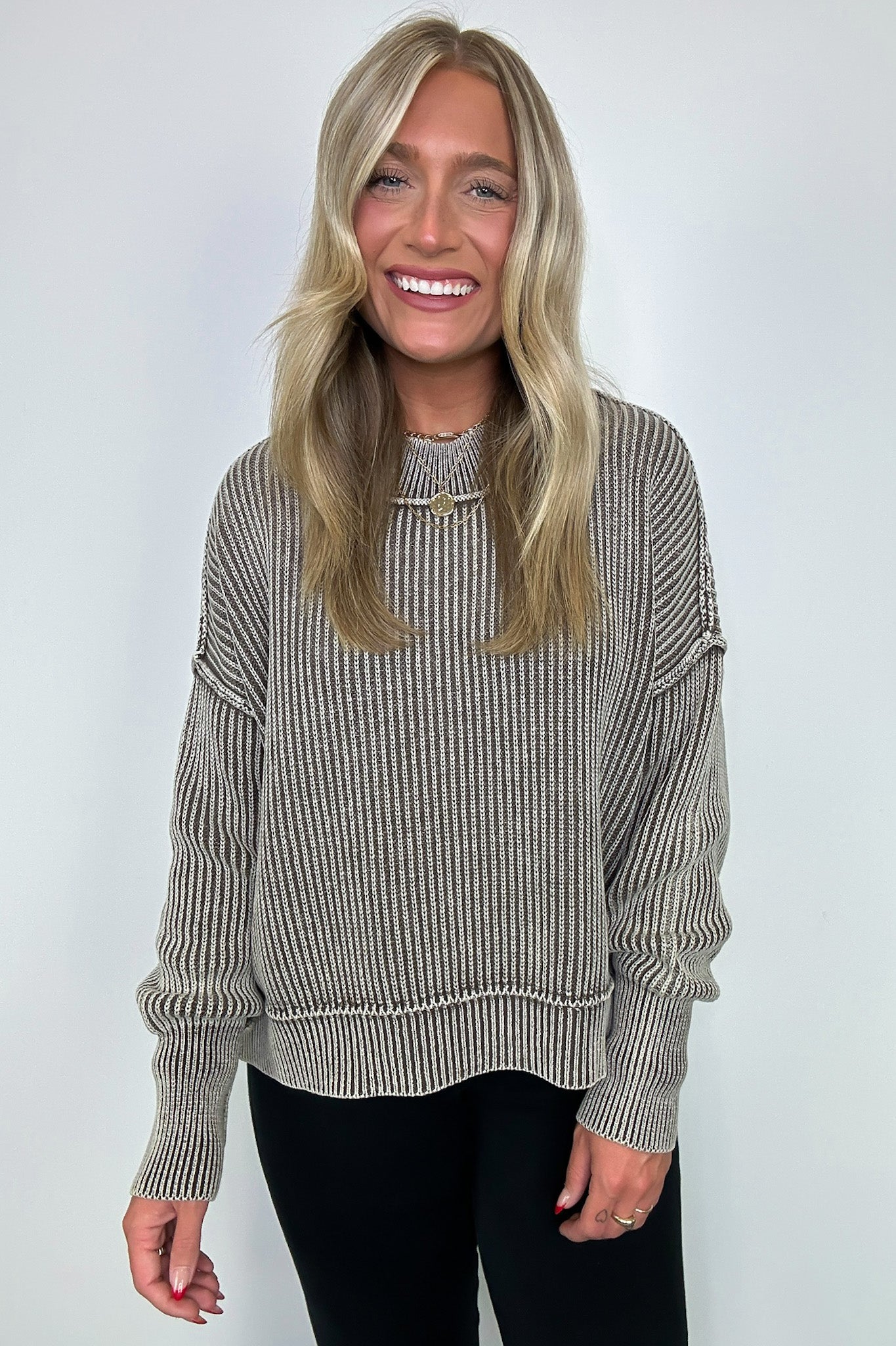 Mocha / SM Tara Washed Side Slit Knit Sweater - BACK IN STOCK - Madison and Mallory