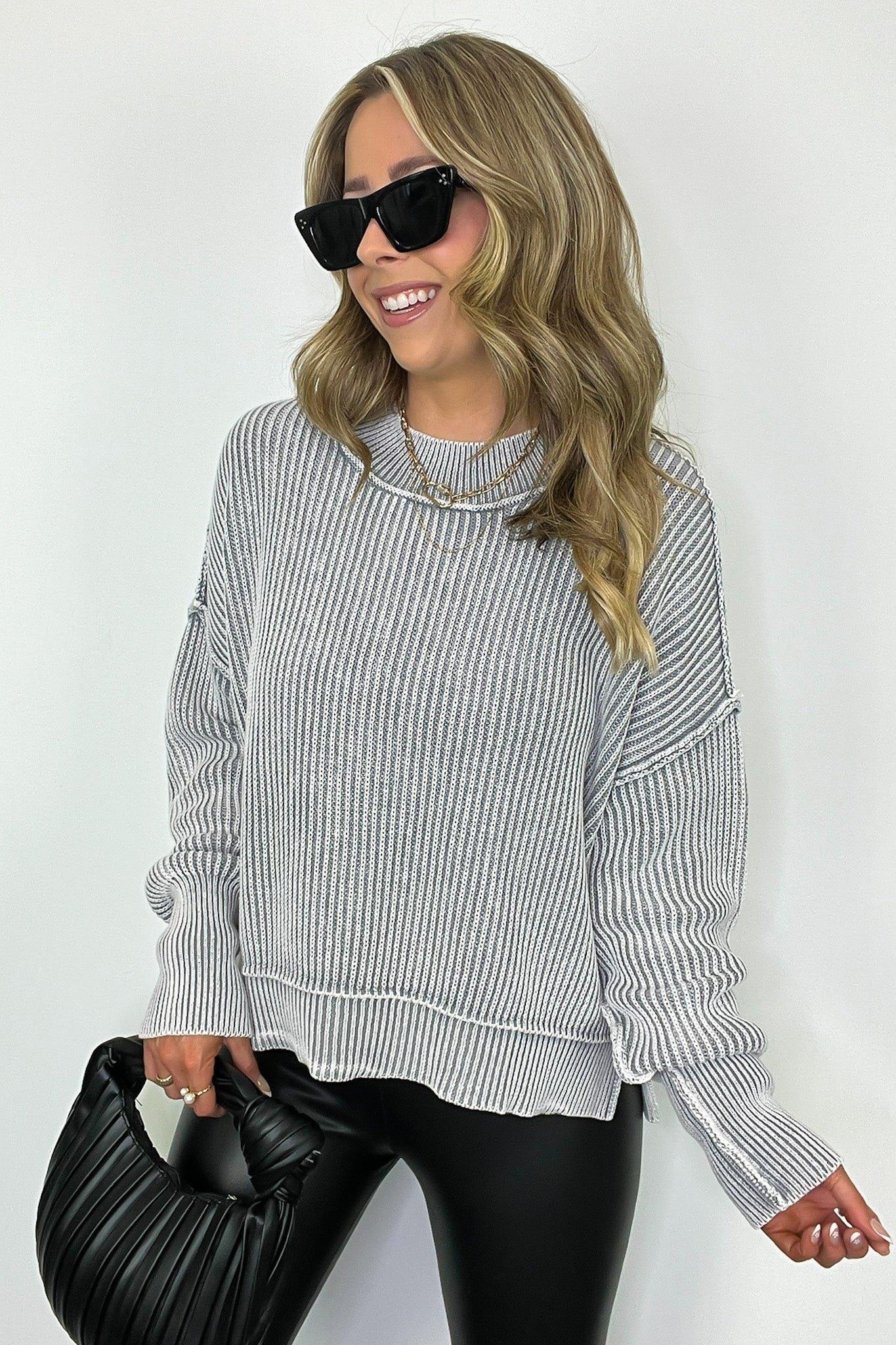  Tara Washed Side Slit Knit Sweater - BACK IN STOCK - Madison and Mallory