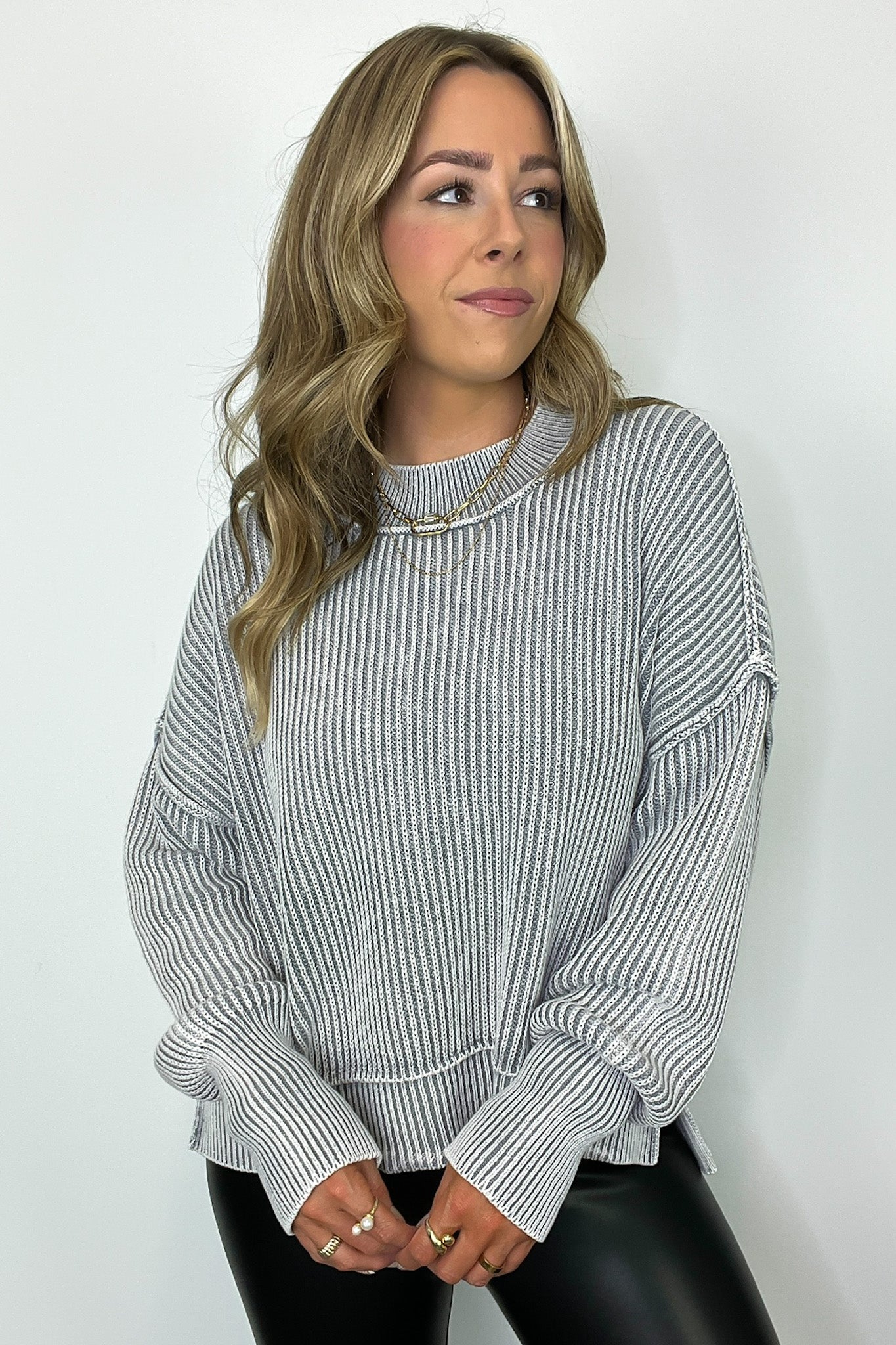  Tara Washed Side Slit Knit Sweater - BACK IN STOCK - Madison and Mallory