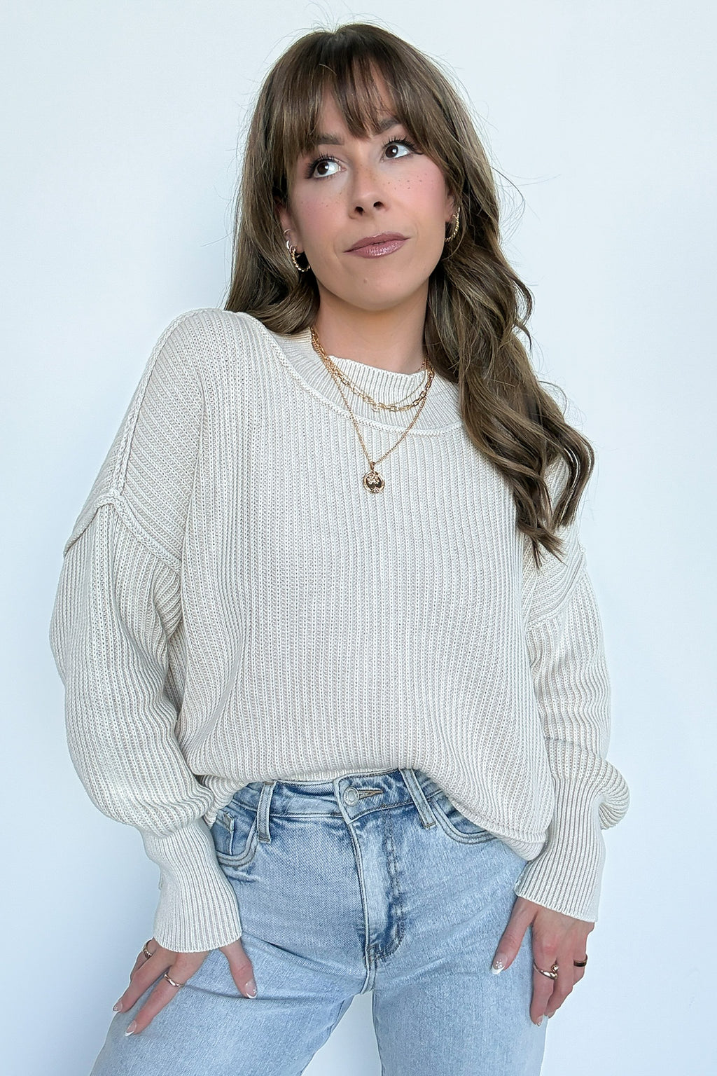 Sand Beige / SM Tara Washed Side Slit Knit Sweater - BACK IN STOCK - Madison and Mallory