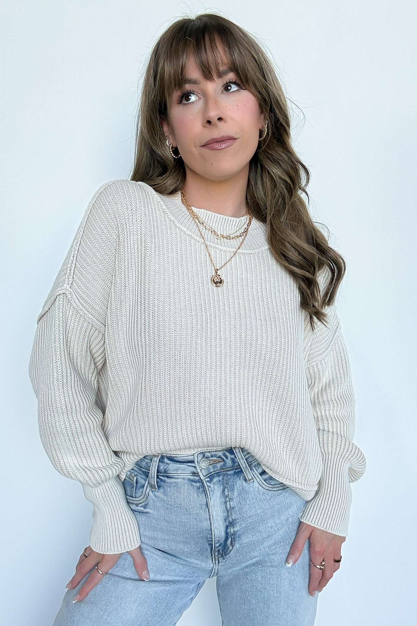 Sand Beige / SM Tara Washed Side Slit Knit Sweater - BACK IN STOCK - Madison and Mallory