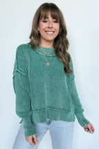  Tara Washed Side Slit Knit Sweater - BACK IN STOCK - Madison and Mallory