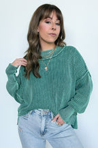 Hunter Green / SM Tara Washed Side Slit Knit Sweater - BACK IN STOCK - Madison and Mallory