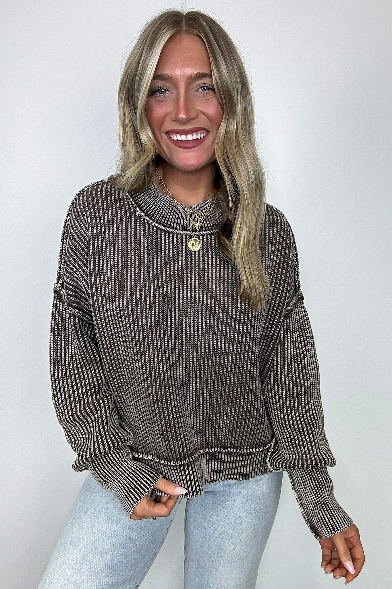 Tara Washed Side Slit Knit Sweater - BACK IN STOCK - Madison and Mallory
