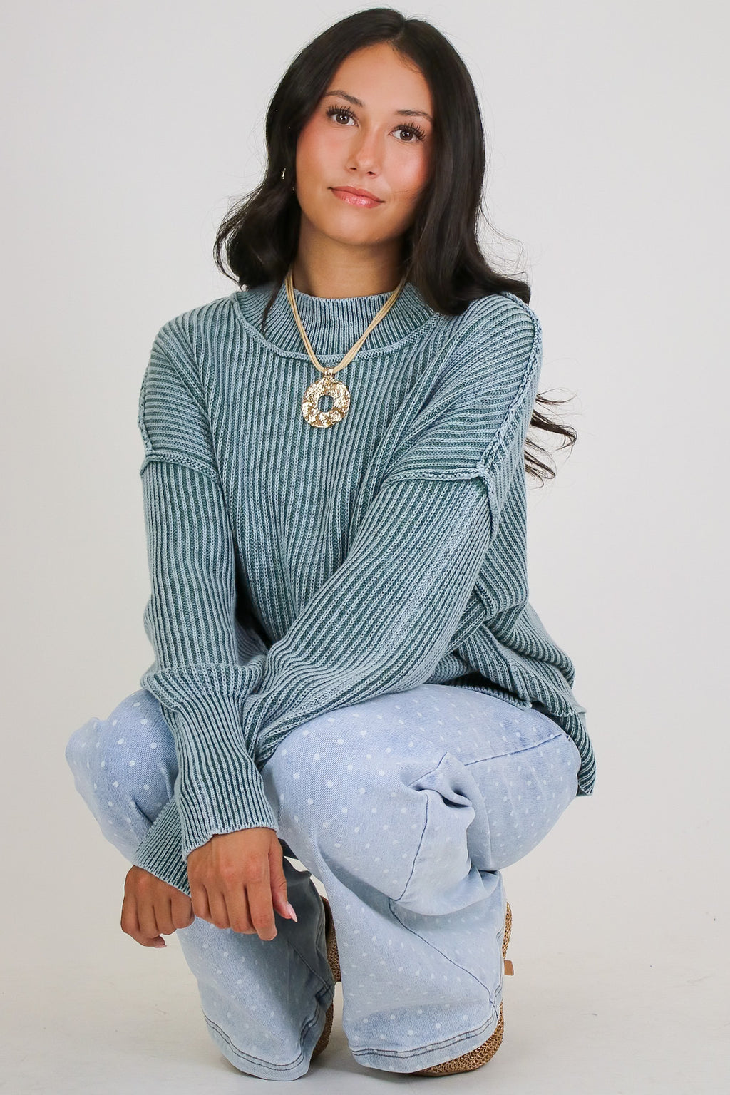 Tara Washed Side Slit Knit Sweater