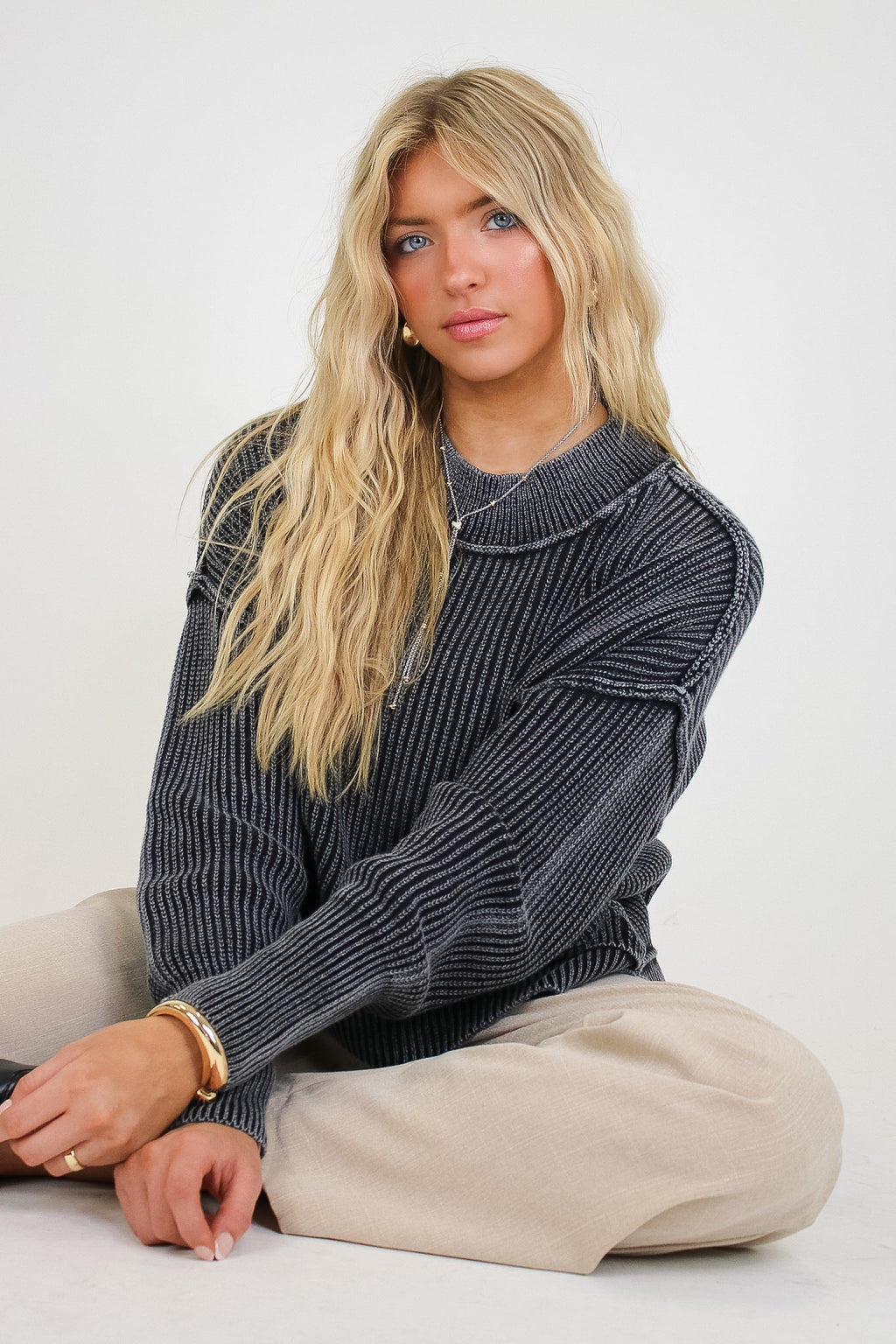 Tara Washed Side Slit Knit Sweater - Madison and Mallory