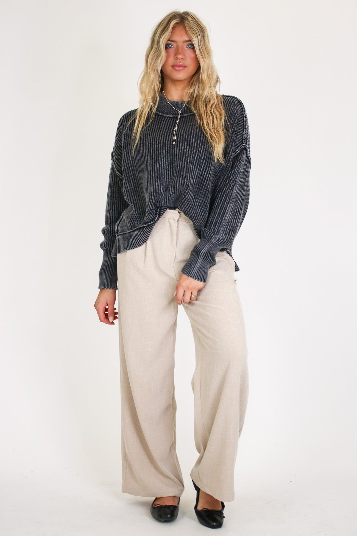 Tara Washed Side Slit Knit Sweater - Madison and Mallory
