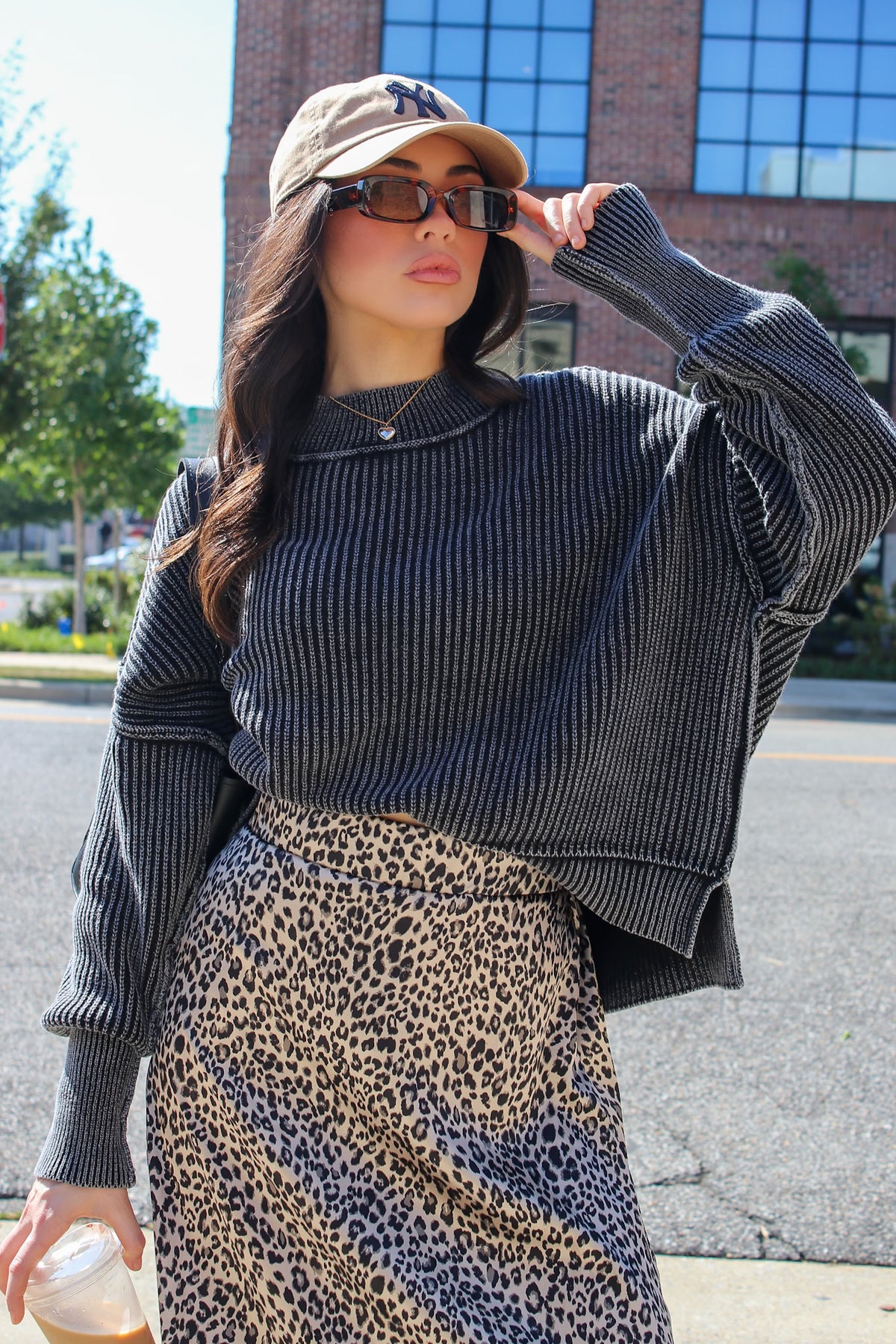 Tara Washed Side Slit Knit Sweater