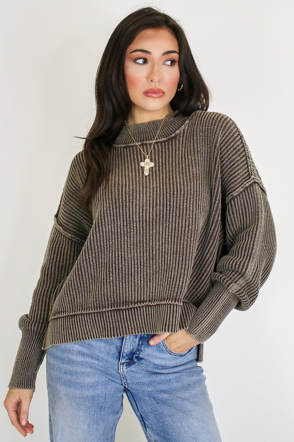Tara Washed Side Slit Knit Sweater - Madison and Mallory