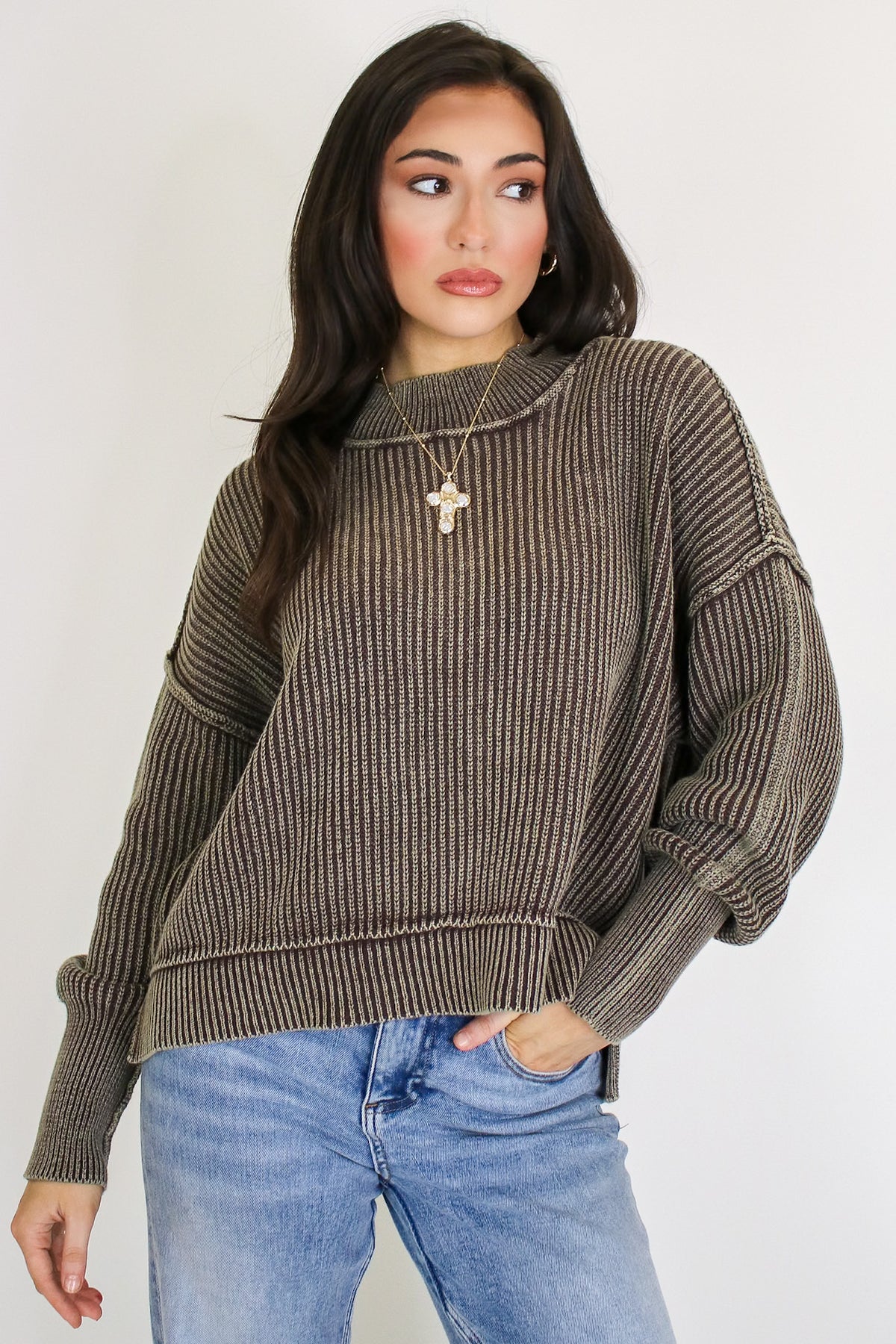 Tara Washed Side Slit Knit Sweater - Madison and Mallory