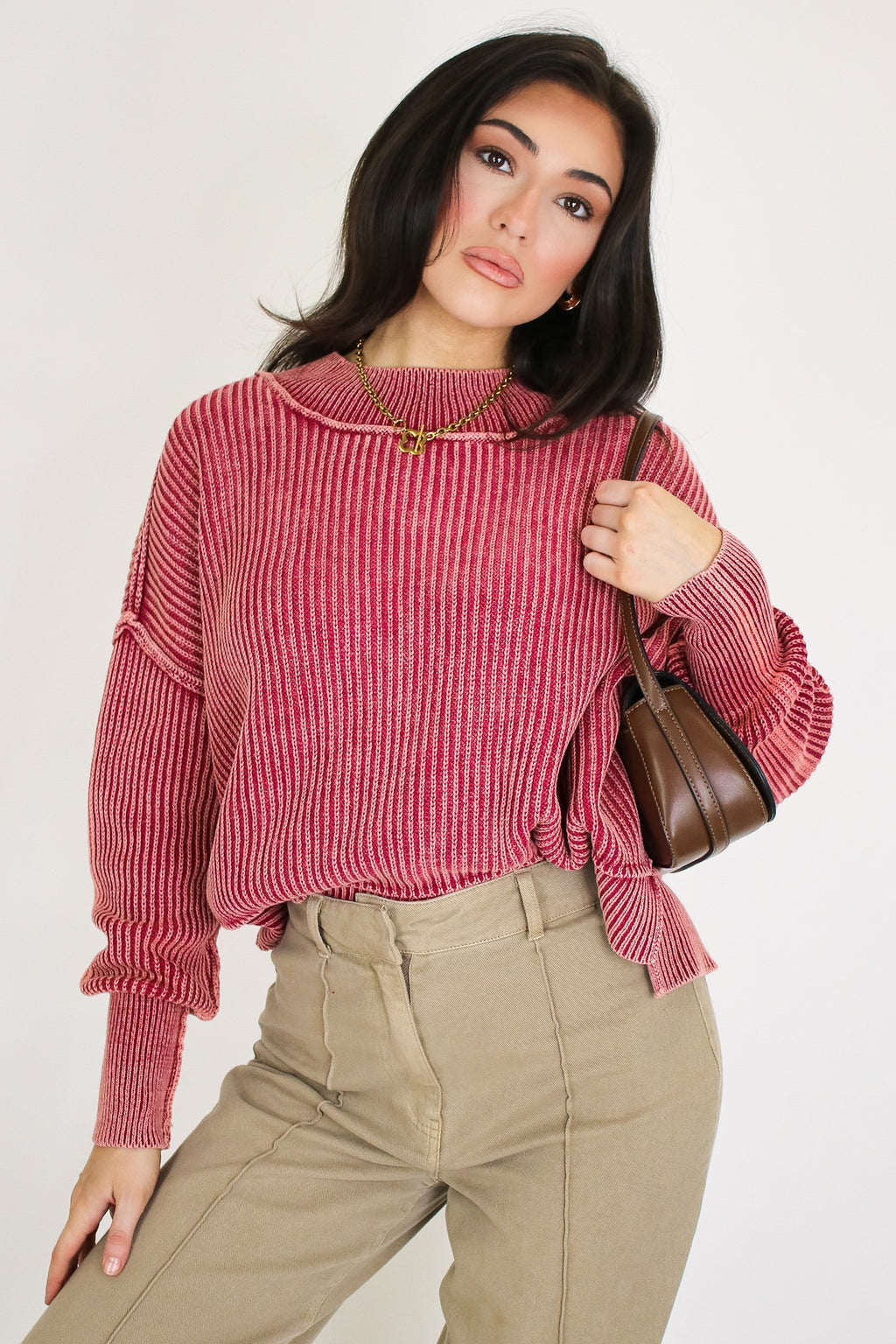 Tara Washed Side Slit Knit Sweater - Madison and Mallory