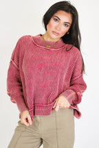 Cabernet / SM Tara Washed Side Slit Knit Sweater - Madison and Mallory