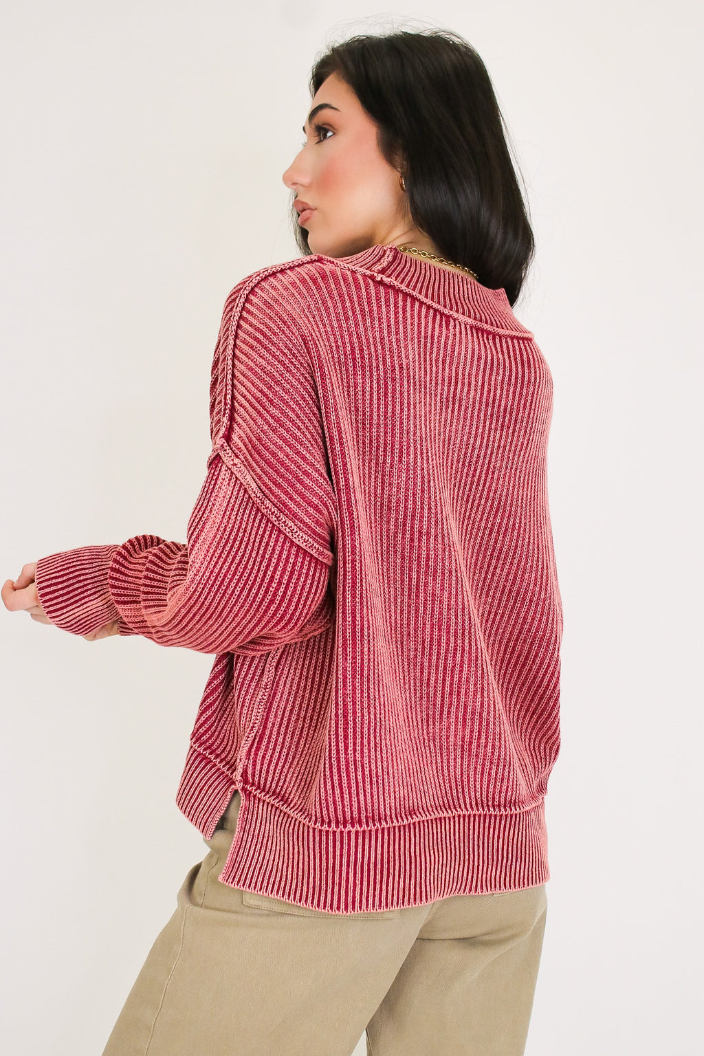 Tara Washed Side Slit Knit Sweater - Madison and Mallory