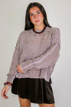 Cocoa / SM Tara Washed Side Slit Knit Sweater - Madison and Mallory