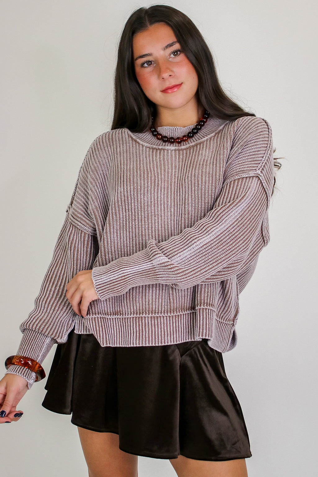 Tara Washed Side Slit Knit Sweater - Madison and Mallory