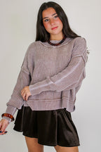 Tara Washed Side Slit Knit Sweater - Madison and Mallory