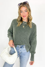 Tara Washed Side Slit Knit Sweater - BACK IN STOCK - Madison and Mallory