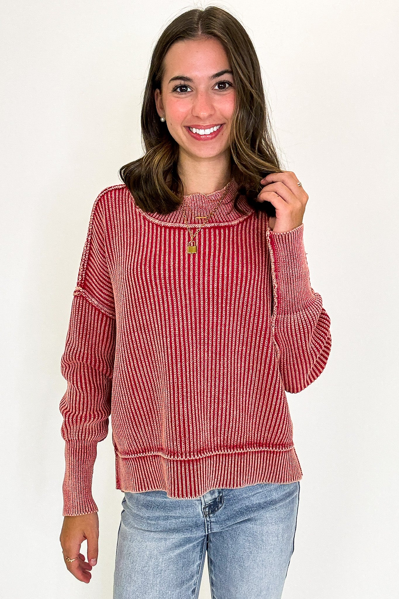 Tara Washed Side Slit Knit Sweater - BACK IN STOCK