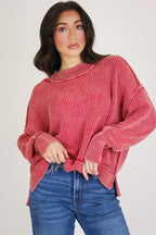 Tara Washed Side Slit Knit Sweater - Madison and Mallory