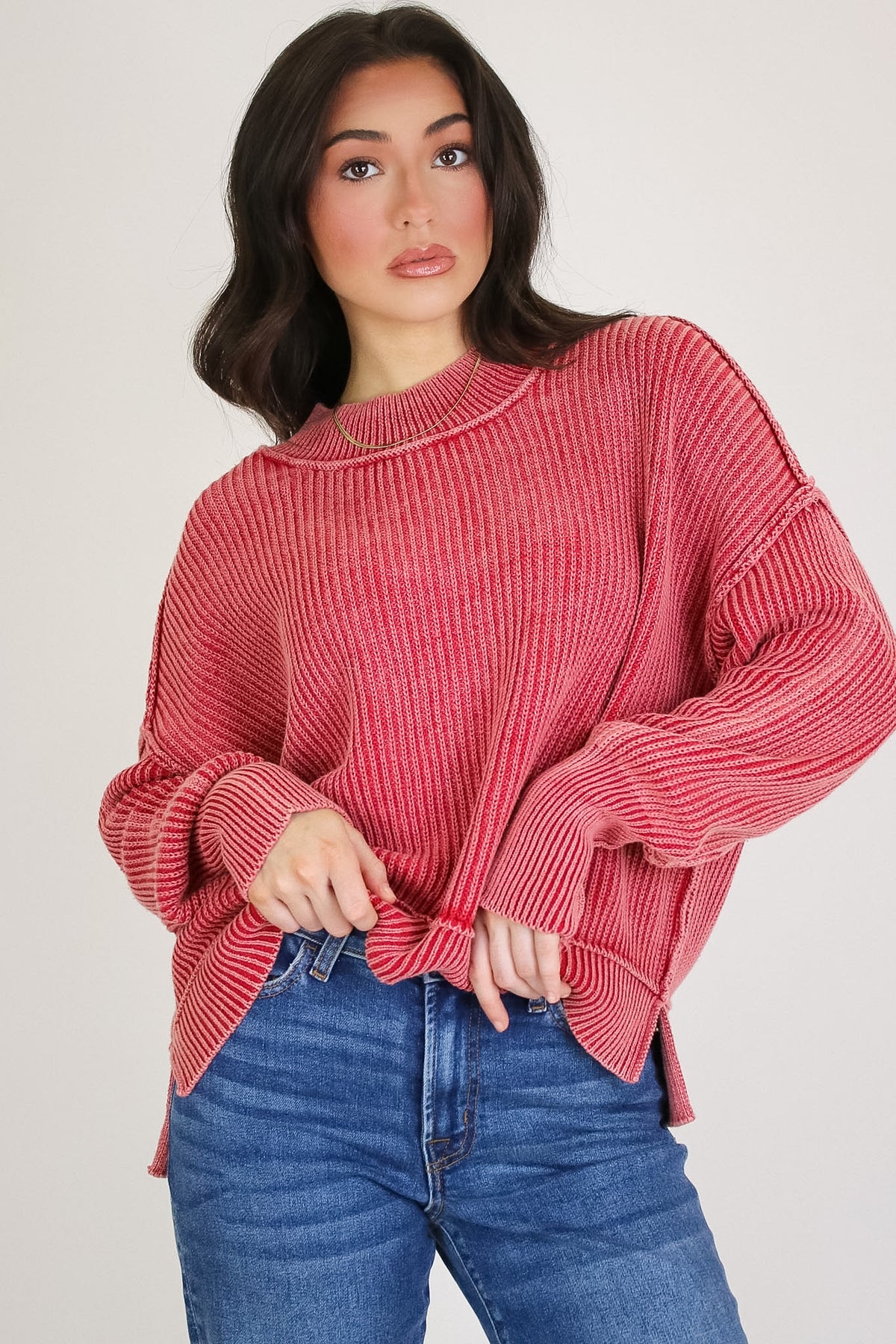 Tara Washed Side Slit Knit Sweater - Madison and Mallory