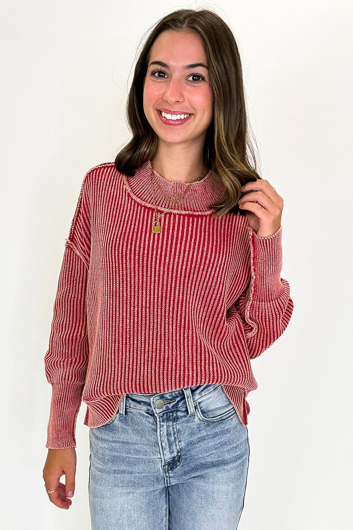 Tara Washed Side Slit Knit Sweater - BACK IN STOCK