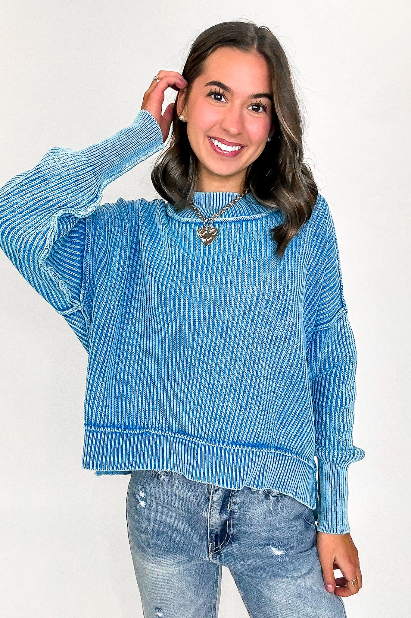 Tara Washed Side Slit Knit Sweater – Madison + Mallory
