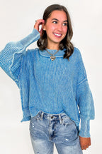 Deep Sky / SM Tara Washed Side Slit Knit Sweater - Madison and Mallory
