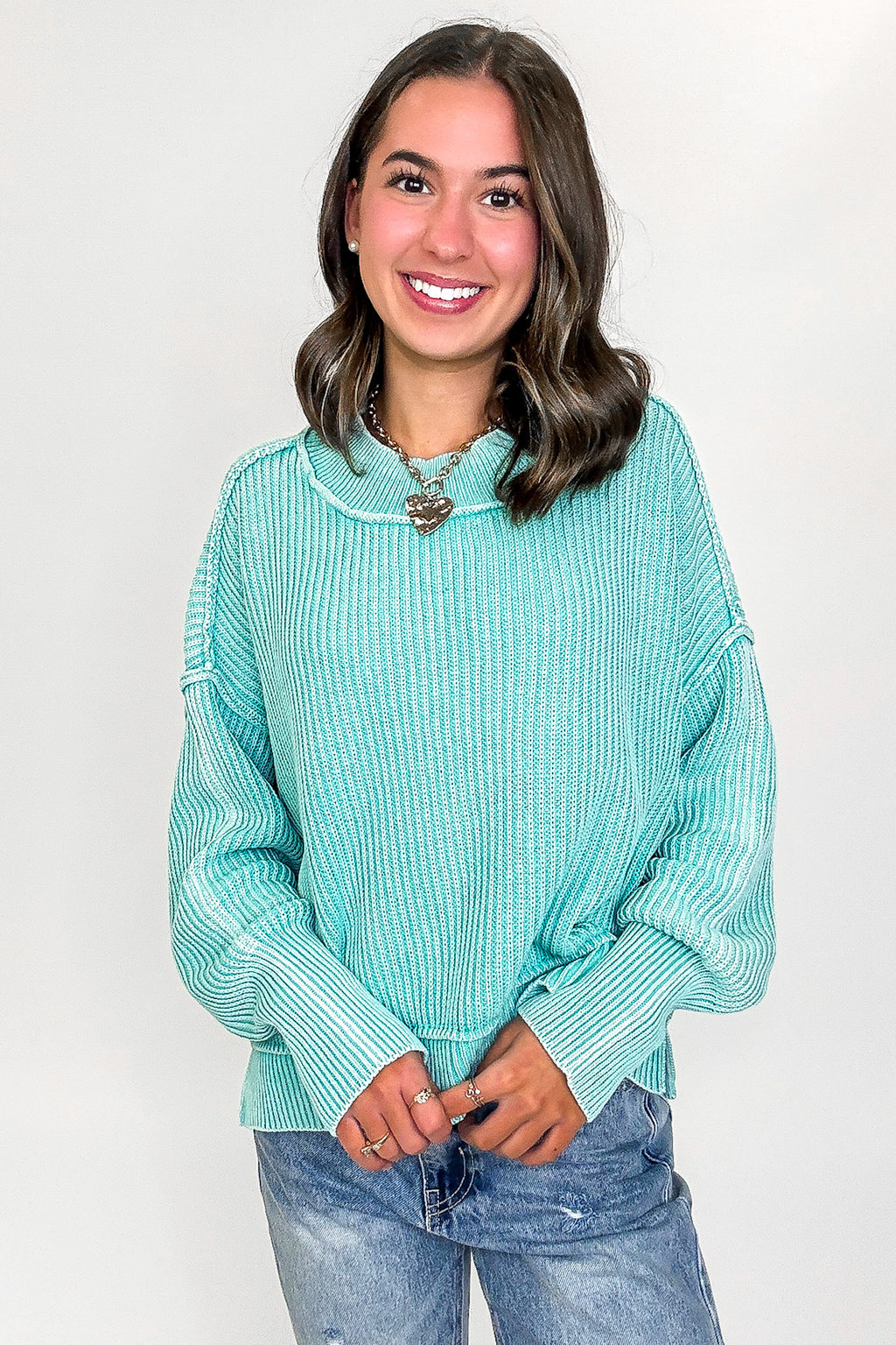 Mint / SM Tara Washed Side Slit Knit Sweater - Madison and Mallory